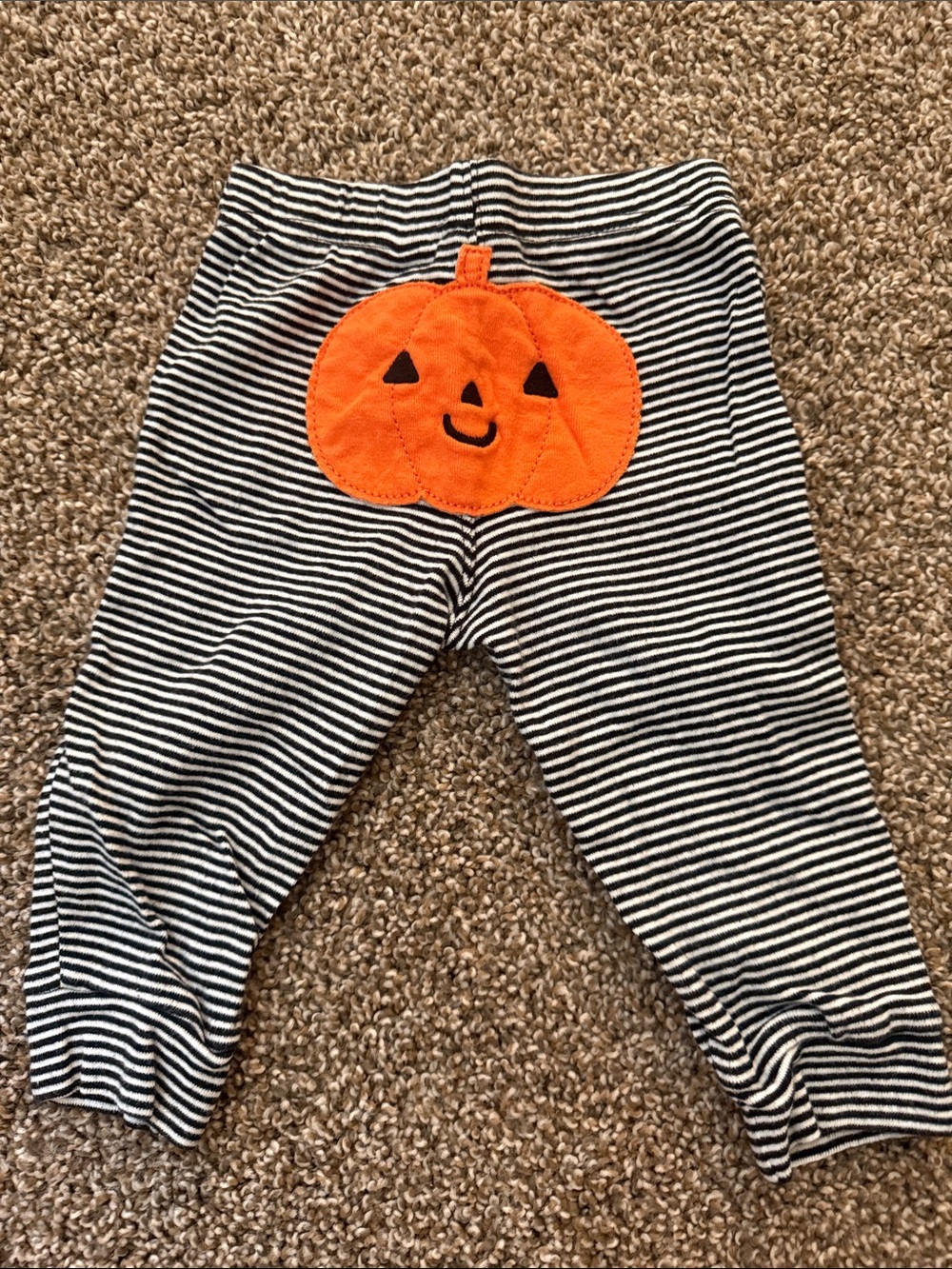 Carter's Black & White Striped Halloween Pants with Orange Pumpkin